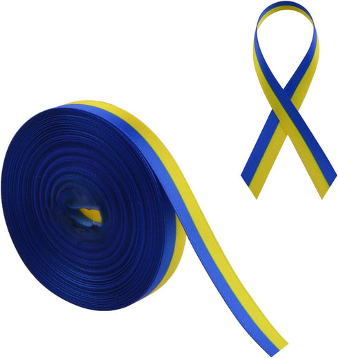WANDIC 20 Yards Down Syndrome Awareness Satin Ribbon, Yellow & Blue for Gift Wrapping, Brooch Making