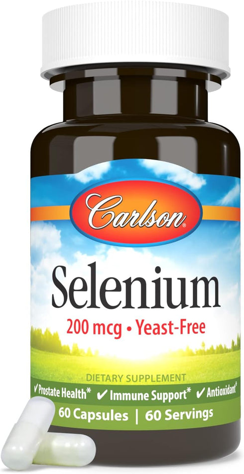 Carlson Selenium 200 mcg Yeast-Free - 60 Capsules for Prostate Health & Immune Support