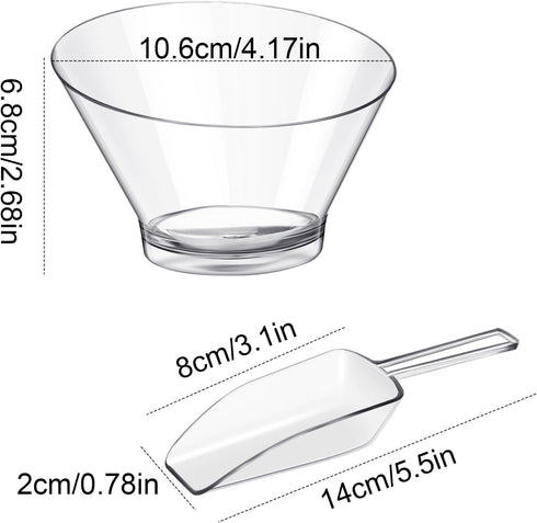 12 Pcs Plastic Clear Serving Bowls with Kitchen Plastic Scoops Salad Serving Bowls Popcorn Scoops Angled Candy Bowl for Salad Cooking Parties, 210 ml by Sawysine