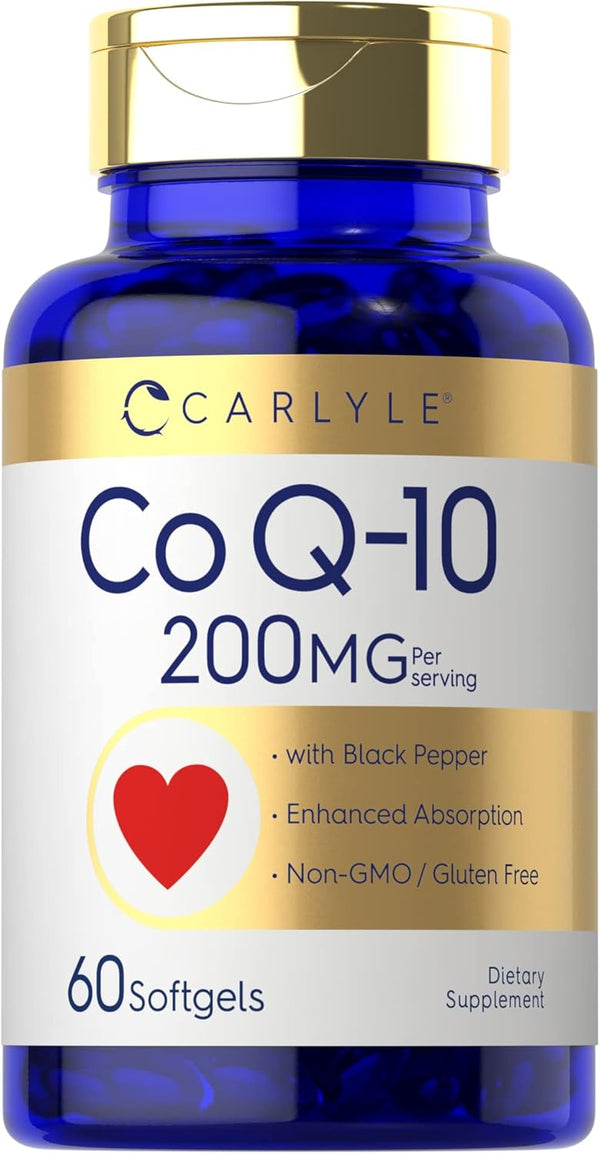 Carlyle CoQ10 200mg Softgels, 60 Count, Enhanced Absorption, Non-GMO, Gluten Free
