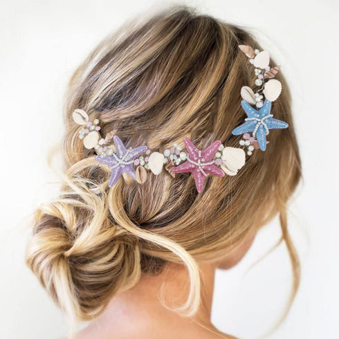 Unicra Seashell Bride Wedding Hair Vine - Starfish Bridal Headband, Pearl Beach Accessories for Women and Girls