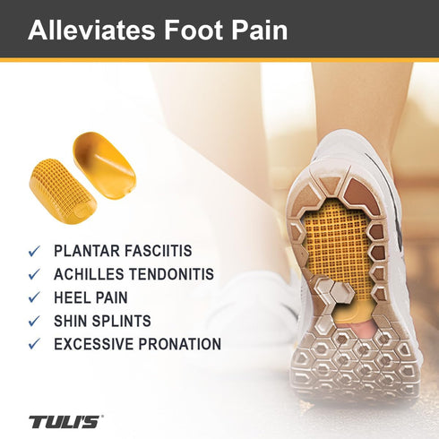 Tuli's Classic Heel Cups, Cushion Insert for Plantar Fasciitis, Shock Absorption, Yellow, 2 Pairs