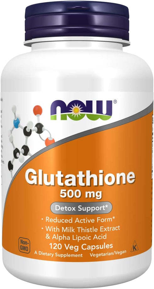 NOW Foods Glutathione 500 mg with Milk Thistle Extract & Alpha Lipoic Acid, 120 Veg Capsules for Antioxidant Support