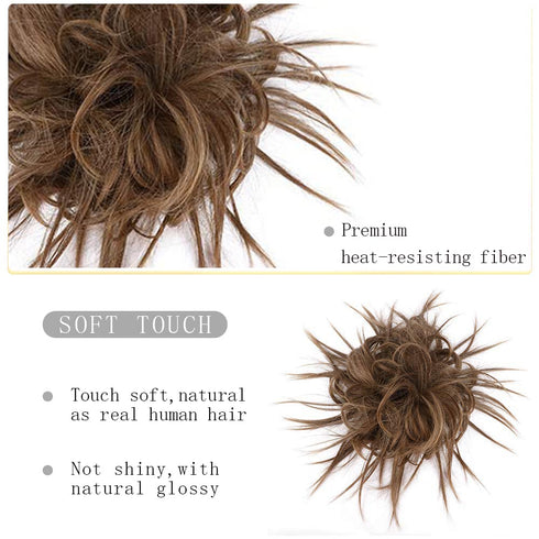 HMD Tousled Updo Messy Bun Hairpiece - Synthetic Hair Extensions with Elastic Rubber Band