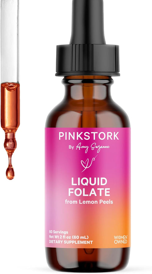 Pink Stork Liquid Folate Drops, Natural Whole-Food Methylfolate from Lemon Peel, 2 oz, Non-GMO, Prenatal