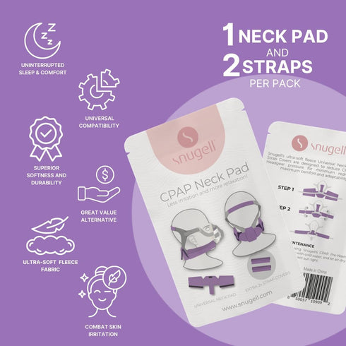 Snugell CPAP Headgear Strap Covers & Neck Pad Cushion (Purple) - Ultra-Soft Fleece Mask Cushion for Comfort & Skin