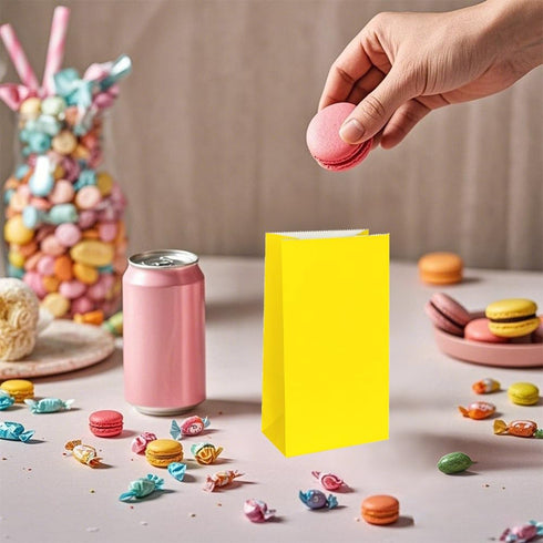 KEYYOOMY Mini Yellow Paper Bags, 24 CT Small Party Favor Goodie Bags, Paper Lunch Bag (3.5 X 2.4 X 7.1 In)