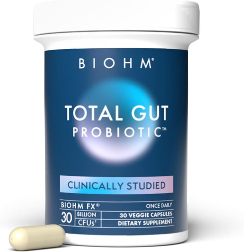 BIOHM Total Probiotic - 30 Billion CFU Daily Probiotic, Good Bacteria & Fungi, Supports Gut Health, 30 Day Supply