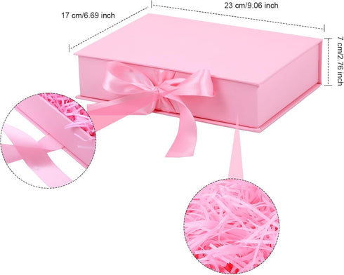 Zonon Back to School Gift Boxes, 9 x 7 x 3'' Luxury Gift Bags with Lid, Ribbon, Greeting Card, Tissue Paper (Pink)