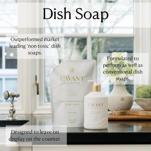 L'AVANT Collective High Performing Dish Soap Refill, Plant-Based Ingredients, Fresh Linen Scent, 32 FL oz