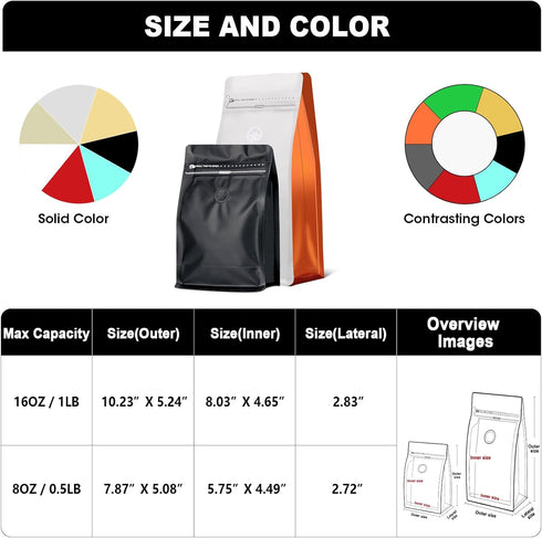 Valve(60pcs,8 oz,1/2 lb) Packaging Coffee Bags with Vented Coffee Beans Bags High Barrier Aluminumed Foil Flat Bottom