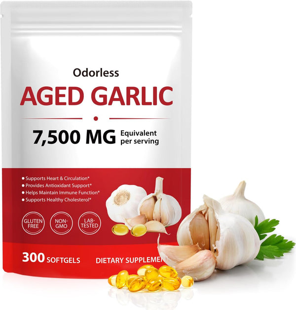 Aged Garlic Extract Capsules, Odorless Organic Garlic Softgels, Heart & Immune Support