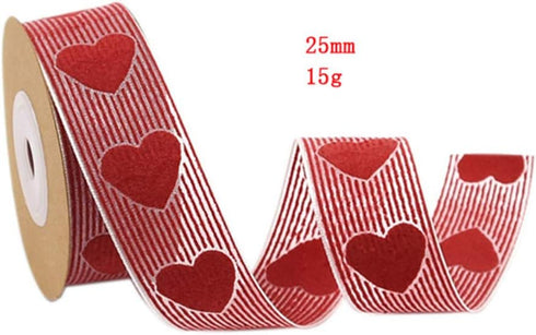 2 Rolls of 5M Valentine's Day Ribbons, Printed Heart Grosgrain Ribbon for Wedding Wrapping and DIY Supplies
