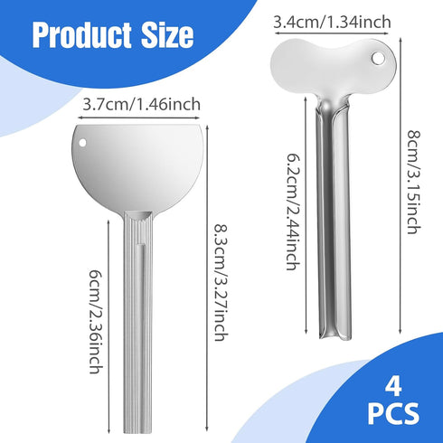 Mabor 4Pcs Toothpaste Tube Squeezer Tool, Manual Stainless Steel Metal Toothpaste Key Squeezer Roller Tube Wringer