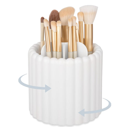 Anyoifax 360 Rotating Makeup Brush Holder, 7 Slots Removable Cosmetic Storage for Vanity, White