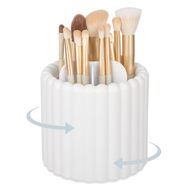 Anyoifax 360 Rotating Makeup Brush Holder, 7 Slots Removable Cosmetic Storage for Vanity, White