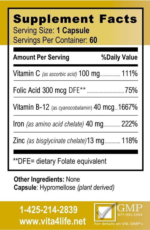 Iron Support 'Plus' Vitamin B-12, Bariatric Supplement for Anemia, 60 Count