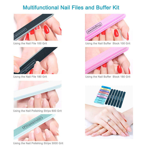 Nail Files and Buffers - 16PCS Professional Nail File & Buffer Block for Natural & Acrylic Nails