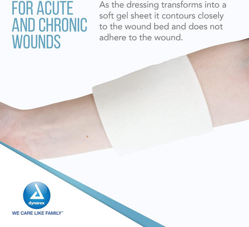 Dynarex DynaGinate Calcium Alginate Wound Dressing, Sterile Non-Stick Pads, 4.25"x 4.25", Box of 10