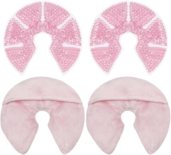 Hot/Cold Breast Gel Bead Ice Packs, Relief for Breastfeeding, Nursing Pain, 2 Pack (Pink)