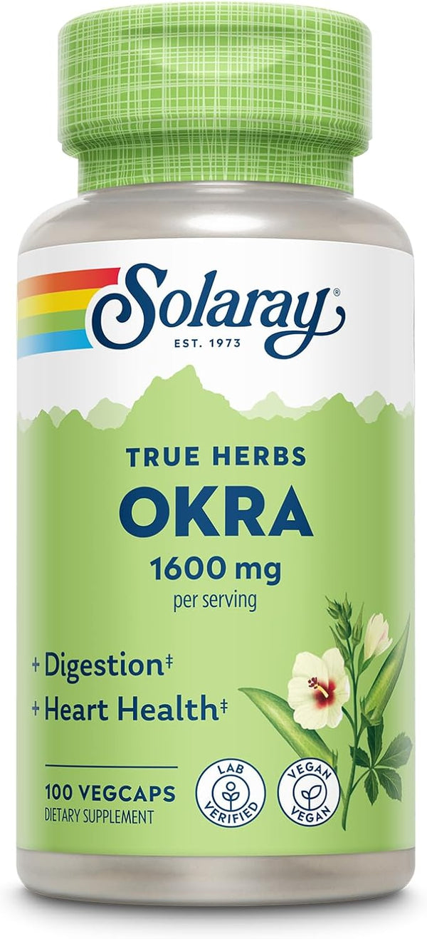 SOLARAY Okra Fruit 1600 mg, 100 VegCaps, Healthy Digestion, Regularity and Heart Health Support Supplement