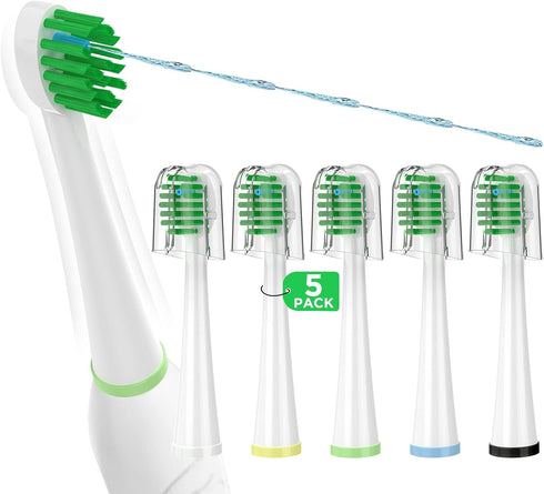Replacement Toothbrush Heads for Water Pik Sonic Fusion, 5 Count with Covers for SF-01 / SF-02 / SF-03 / SF-04 (White)
