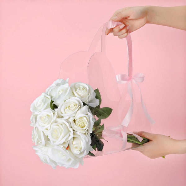 Jaloro 12 Pcs Flower Bouquet Bags Large Clear Gift Bag with Handle and