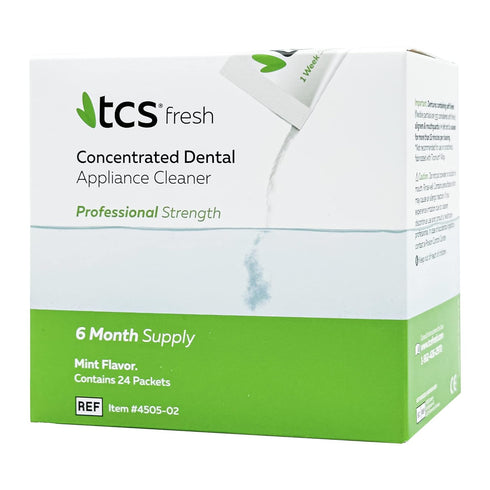 TCS Fresh Dental Appliance Cleaner, 24 Count Professional Strength Concentrated Cleanser Powder, Mint Flavor