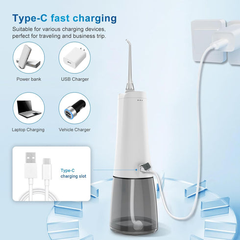 JNGOODS Cordless Water Dental Flosser, 300ml Rechargeable Oral Irrigator for Teeth, IPX7 Waterproof, 4 Modes, 4 Jet