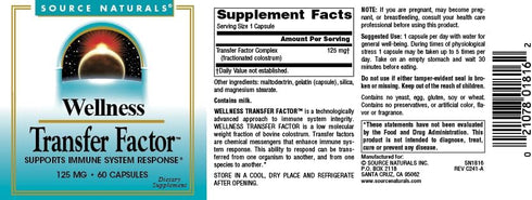 Immune 125mg, 60 Source Naturals Wellness Transfer Factor, Supports System Response* Capsules