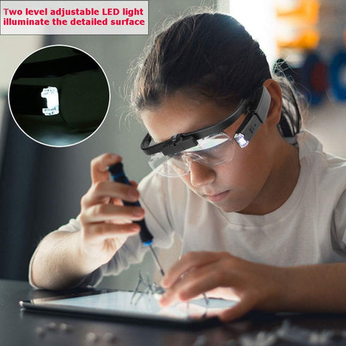 Magnifying Glass with LED Light - USB Rechargeable Head Magnifier Glasses for Crafts, 3 Replacement Lenses