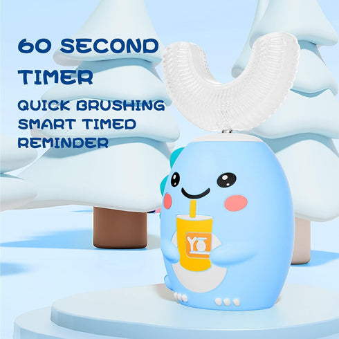 Kids U Shaped Electric Toothbrush with 4 Brush Heads, Cartoon Dinosaur Design, 5 Modes, 360-Degree Cleaning, IPX7