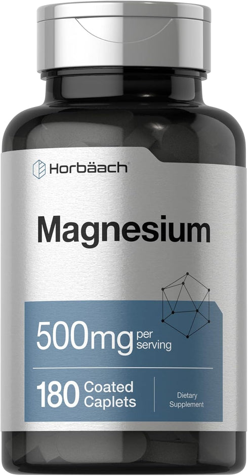 Horbaach Magnesium 500mg, 180 Caplets, Vegetarian, Non-GMO, Gluten Free Supplement
