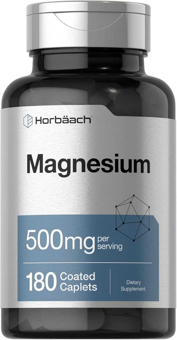 Horbaach Magnesium 500mg, 180 Caplets, Vegetarian, Non-GMO, Gluten Free Supplement