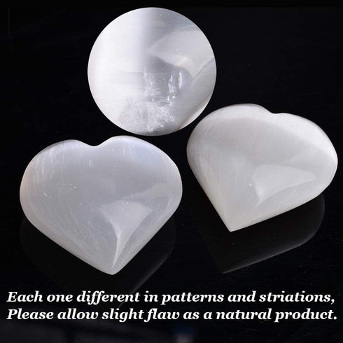 AMOYSTONE Selenite Crystal Hearts of Palm, 2PCS Worry Stone Crystal and Healing Stones for Home Decoration