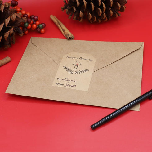 Boho Christmas Gift Tag Adhesive Stickers – 2 x 3 Inch Labels, Roll of 100 with Minimalist Designs, Made in USA