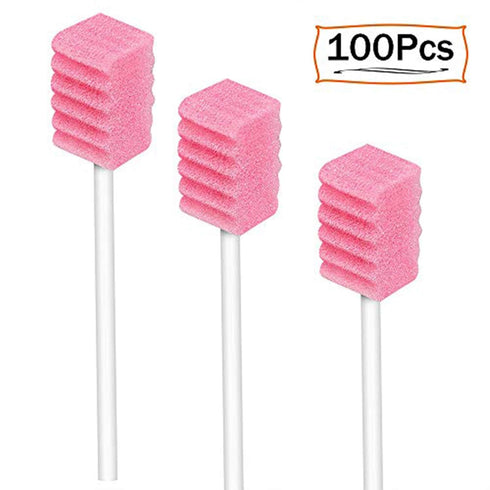 Disposable Oral Swabs, 100 Pack, Sterile Dental Sponge Swabsticks for Mouth & Gum Cleaning - Unflavored Sponge and