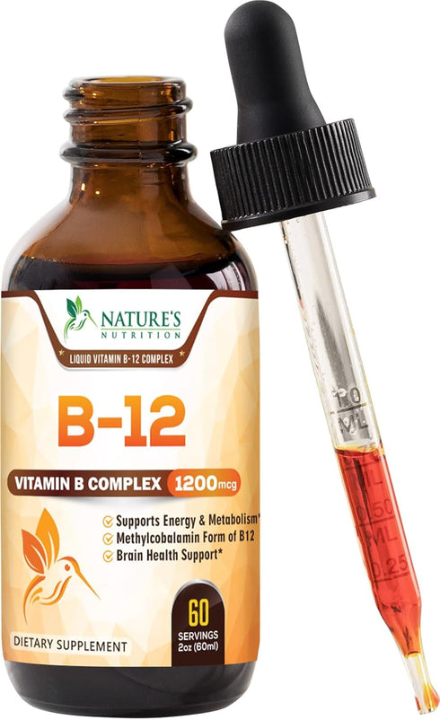 Vitamin B12 Complex Drops 1200 mcg - Fast Absorption Liquid for Energy, Nerves, Immune Health - 2 Fl Oz