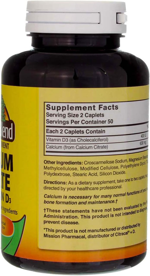 Nature's Blend Calcium Citrate with D3, 100 Caplets
