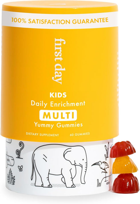 FIRST DAY Kids Daily Multivitamin Gummies – Vitamin A, D3, B6, B12, C, K2 & More for Growth, Brain Function, Immunity –