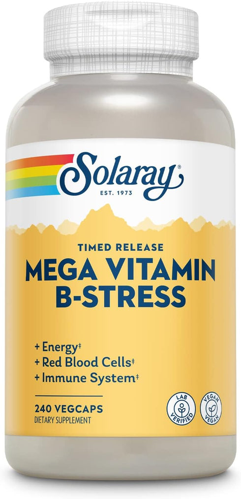 SOLARAY Mega Vitamin B-Stress, Timed Release Vitamin B Complex with B12, Stress & Energy Support, 240 CT