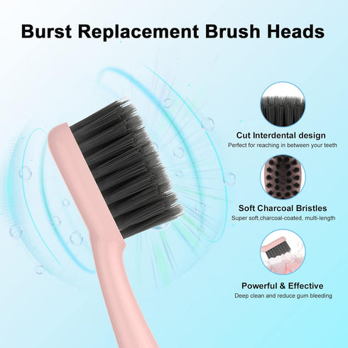 YUNCHI Replacement Toothbrush Heads for Burst Electric Toothbrush, Soft Charcoal Bristles, 10 Count, Rose Gold