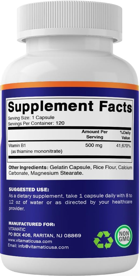Vitamatic Vitamin B1 (Thiamine) 500mg - 120 Capsules