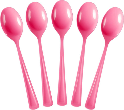 Heavy Duty Disposable Cerise Plastic Spoons, 50 Pcs - Cerise Disposable Cutlery