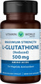Vitamin World L-Glutathione 500 mg Reduced - 30 Capsules for Antioxidant Support, Rapid-Release, Gluten Free