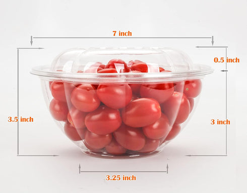GOLDEN APPLE, 32oz-10sets, Disposable Plastic Serving Rose Bowls with Lids, Large Clear Plastic Disposable Salad Containers with Lids
