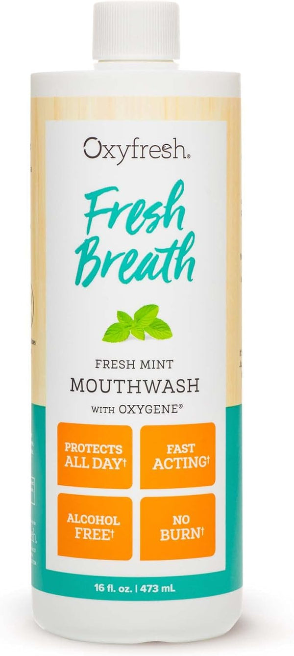 Oxyfresh Fresh Breath Fresh Mint Mouthwash, 16 oz - Dentist Recommended for Long-Lasting Fresher Breath & Healthy Gums