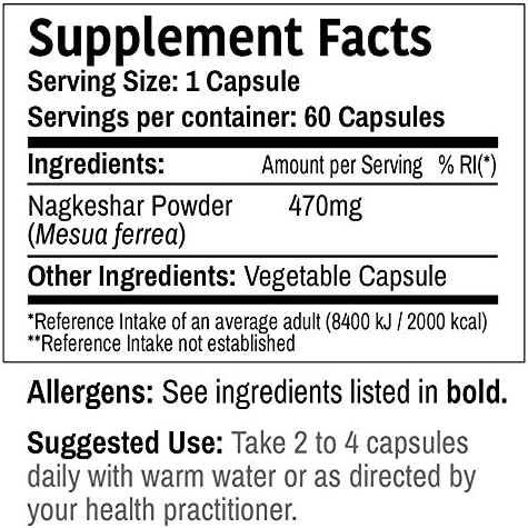 DR WAKDE's Nagkeshar Capsules (Musua ferrea) - 100% Natural Herbal Supplement, 60 Veggie Capsules