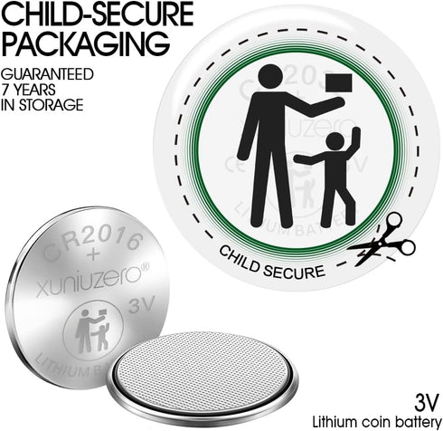 XUNIUZERO CR2016 3V 12 Pack 7 Lithium Batteries for Child Safety, Compatible with Remotes, Key Fobs, Glucose Monitors
