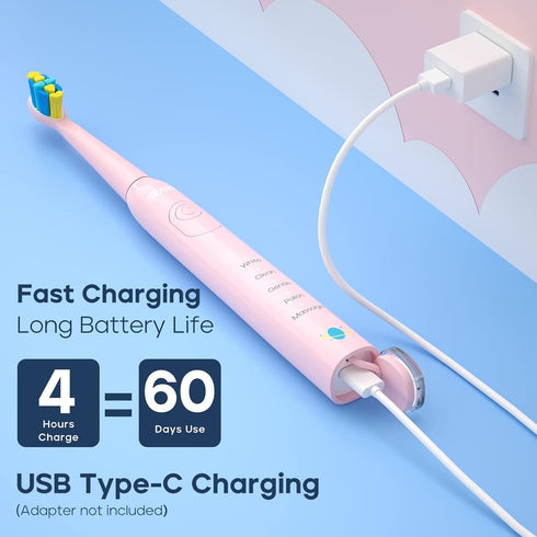 SEAGO Kids Electric Toothbrush, Sonic Soft Bristle Rechargeable, 5 Modes, Includes 4 Replacement Brush Heads, Ages 3-12